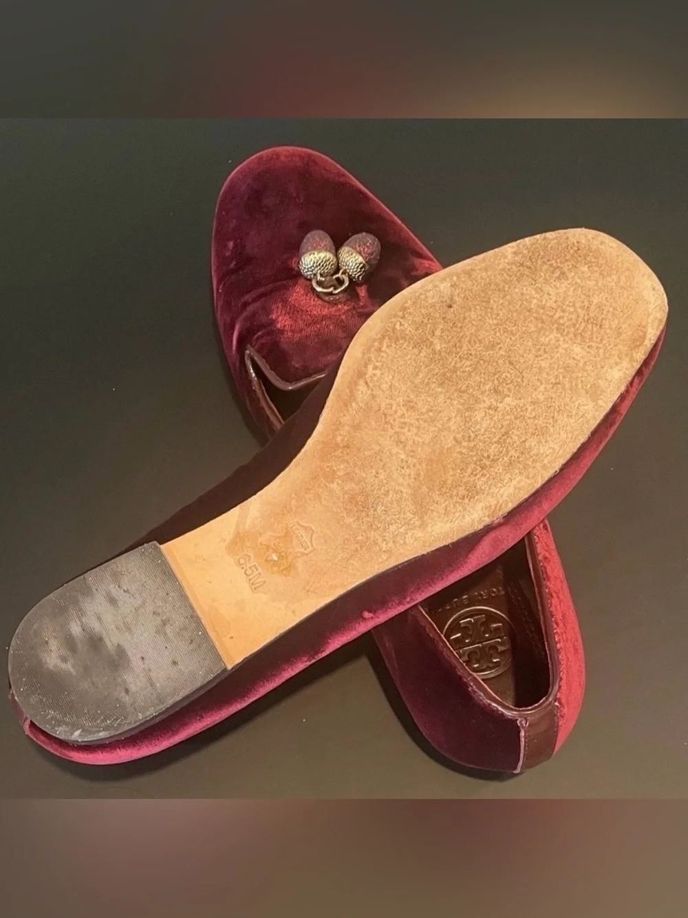 Tory Burch Burgundy Velvet Acorn Charm 